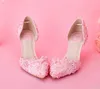 Fashion Pink Lace Proms Wedding Women Bridal Shoes Elegant Sweet Evening Shoes Women Pumps Valentine Prom Party Shoes