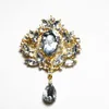 Broche de gota de cristal grande de 4 pulgadas, broche de gota de tono dorado de alta calidad, broche de joyería de Diamante grande exquisito, broche grande de cristal para mujer