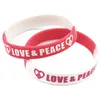 100 Stück Liebe und Frieden Silikonkautschuk-Armband, bedrucktes Logo, Hip-Hop-Stil, segmentierte Farbe, einfache Dekoration