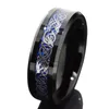 8mm Black Tungsten Carbide Engagement Ring Silvering Celtic Dragon Blue Carbon Fibre Wedding Band Mens Fashion Jewelry US Size 6-13