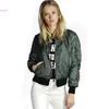 Gros-2015 Top Automne Bomber Vestes Femmes Col Montant Manteaux Zipper Casual Jaqueta Manches Sports Loisirs Manteau Outwear Armée vy