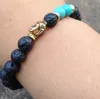 SN0373 2016 nouveauté noir lave turquoise hommes bracelet de perles or tête de bouddha mala bracelet livraison gratuite