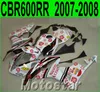Formowanie wtryskowe ABS Zestaw do zwalczania ABS dla Honda CBR600RR 07 08 Wróżki Zestaw CBR 600 RR F5 2008 Biały Czarny Czerwony Motobike LY63