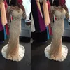 Vestidos de dresses Beyaz Mermaid Dantel Uzun Kollu Illusion Abiye robe de soiree longue Boncuklu Aplike Örgün Balo Parti elbiseler