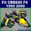 7Gifts + 사출 성형 Honda Fairings CBR600 F4 1999 2000 Yellow Black 99 00 CBR 600 F4 페어링 키트 YXVF