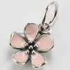 925 Sterling Silver Rosa Enamel Cherry Blossom Dangle Charm Pärla Passar European Pandora Smycken Armband Halsband Pendants