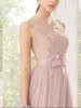 2016 Cheap Bridesmaid Dresses Blush Pink ALine Tulle Lace Long Maid Of Honor Dresses Floor Length Sheer Bridesmaid Gowns Girls56541408227