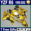 Custom Fairing Kit för YZF-R6 98-02 Yamaha YZF600 YZF R6 1998 1999 2000 2001 2002 Svart Blå Motorcykel Fairings Set GG36 +7 Presenter