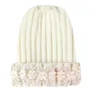 Haute Qualité Bling diamant Belle Chapeau D'hiver Creative dentelle perle laine bonnet diamant tricoté chapeau laine perle bonnet Xmas Chapeaux Prix de Gros