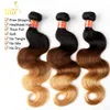 Ombre Extensions de Cheveux Humains Vierge Brésilienne Péruvienne Malaisienne Indienne Corps Vague 3 Trois Tons Brun Blond 1B / 4/27 # Ombre Cheveux Weave Bundles