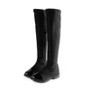 Size30-37 grands enfants bottes de genou filles 2015 nouvelle mode noir étirable tissu pu printemps en cuir / automne / hiver botte pour les adolescentes