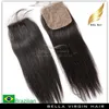 100% nieprzetworzone brazylijskie włosy Silkbaselaceclosure 10-24-calowy naturalny kolor jedwabisty proste proste włosy Bellahair
