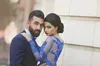 Knee Length Long Sleeves Prom Dresses Saudi Arabic Royal Blue Lace Short Party Dresses Custom Made Plus Size Evening Gowns