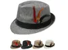 Chapeaux Trilby Fedora d'été en paille avec plumes pour hommes, chapeau de plage Jazz Panama, 10 pièces/lot, nouvelle collection