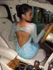 2016 Abiti da sera economici caldi Bateau Illusion Neck maniche lunghe con strass perline di cristallo Mermaid Organza Open Back Party Prom Gowns
