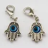Hot ! 100PCS Antique Silve Hamsa Hand EVIL EYE Kabbalah Good Luck Charms With lobster clasp Fit Charm Bracelet DIY Jewelry 13x32.5mm