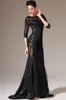 Newest Elegant Mermaid Jewel Black Lace Sweep Train Organza Evening Dresses With Long Sleeve See Through Cheap Long Mother Gowns