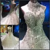 Sukienki luksusowe klejnotowe sankie ballowe suknie ślubne z koralikami i kryształami Tiul Kaplic pociąg do tyłu sukienki Bridal g
