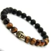 2015 nuevo diseño de joyería entera 8mm cuentas de piedra de ojo de tigre con ágata mate bronce antiguo pulseras de Buda de Yoga pulsera para hombre 263I