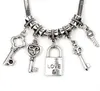 Love Key\Lock Dangle Charm Big Hole Beads 100pcs/lot Bulk 5Styles Dangle Fit European Bracelet Jewelry DIY