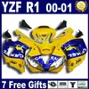 Kit corpo amarelo CAMEL para YAMAHA 2000 2001 YZF R1 conjuntos de carenagem yzf1000 00 01 yzfr1 carenagem conjunto de carroçaria U7W + 7 presentes