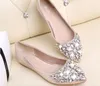 full size Stock 2016 pink champagne wedding shoes silver pointed toe beads crystals bridal shoes special shoes prom girls flats BO240m