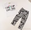 Summer I Woke Up Like This Letter Geometry Printing Children Girls Tshirt Pants 2pcs Sets Kids Tee Shirt Tops Trousrs Outfits Casual BY0000