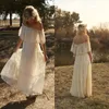 2018 Full Champagne Lace Bohemian Country Wedding Dresses Off Shoulder Floor Length Beach Boho Bridal Gowns Custom Made China EN11201