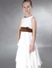 Robe de demoiselle d'honneur junior en mousseline de soie, princesse Aline, longueur au sol, avec ceinture, pour fête de mariage, 3395111