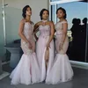 Üç Stiller Spagetti Halter Kapalı Omuz Mermaid Afrika Gelinlik Modelleri Uzun Dantel Aplike Hizmetçi Onur Düğün Konuk Elbise EN110313