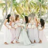Blush Hi-Lo Beach Bridesmaid Dresses 2016 Ruched Chiffon Sweetheart Neckline with Sashes Party Dresses vestido madrinha vestido de festa
