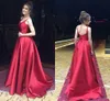 Simple Red Satin Long Prom Dresses Scoop Neck Sleeveless Backless Aline Elegant Evening Gowns Formal Evening Dresses Graduation Dress