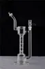 Transparent green dark-green hookah Thin Neck Straight Dual Bubble Glass Water Pipe Recycler Oil Rigs Bong Smoking Pipes Hookahs 2 Function