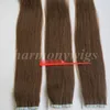 100g 40pcs estensioni dei capelli con nastro adesivo capelli umani Remy indiani brasiliani 18 20 22 24 pollici # 6 / capelli di trama della pelle marrone medio