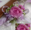 Vermelho Branco Roxo Rosa Azul Flor De Pulso De Casamento Feitas À Mão Artificial Rose Bouquet Da Noiva Da Dama De Honra De Noiva Acessórios de Decoração BF01