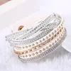 Kvinnor Ny Fashion PU Läder Wrap Armband Cuff Punk Rhinestone Armband Crystal Bangle Charm Armband 10Colors