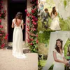 Abiti da sposa da giardino in chiffon di pizzo 2015 Incinta Impero con scollo a V Perline senza schienale Sash Abiti da sposa Summer Beach Maternità Abiti da sposa Personalizzati