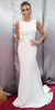 Oscar Minimumism Celebrity Dresses Giuliana Rancic White Round Neck Broderi Satin Mermaid Court Train Red Carpet Evening Gowns