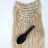 320g 9pcs1set Clip in Hair Extensions 20 22 inch 60 Platina Blonde Braziliaanse Indian Remy menselijk haarverlenging4066333