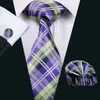 Purple Check Mens Ties Silk Hanky ​​Cufflinks Slips Set Jacquard Woven Business Formal Bussiness Casual Tie Meeting N021176961372062