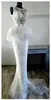 Witte zeemeermin kant trouwjurken met veer peplum prachtige op maat gemaakte volledige lengte bruidsjurken kralen riem goedkope bruidsjurken