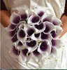 Romantic Artificial Flowers Purple in White Mini Calla Lily Bouquets for Bridal Wedding Bouquets Chirstmas Decoration Fake Flower Cheap Sale