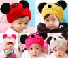 Winter warme Fleece Tier Baby Panda Strickmützen Hut Kinder Kinder niedlichen Cartoon Pom Pom Crochet Cap