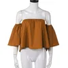 Women's Blouses & Shirts Wholesale- Feitong Off Shoulder Top Blouse Cropped For Women's Sleeveless Shirt Solid Ruffle Woman Tops Chemis