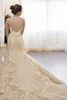 새로운 디자이너 빈티지 웨딩 드레스 숄더 Strapless 법원 기차 웨딩 드레스 Organza 프릴 레이스 Appliques Bow Bridal Gown