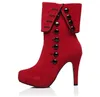 NOVITÀ 2 colori Corea Designer Shoes 10cm Tacchi alti con bottone moda Inverno donna rosso Stivali corti aggiungono peluche NXZ124