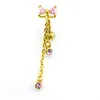 Body Belly Button Rings Guldpläterade rostfritt stål Skivstång dingle Rhinestone Long Chain Navel Rings Piercing Jewelry320V