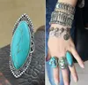 Mode Vintage bohème Turquoise anneaux pour femmes Antique en alliage d'argent sculpture anneau gitane Bobo plage bijoux en gros 12 pièces