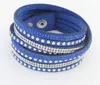 Fashion Rhinestone Slake Suede Leather Wrap Bracelet Handmade Velvet Crystal Alloy Rivet Charm Bracelets 12pcs/lot 9 Colors free shipping