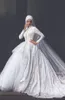 Abiti da sposa musulmani a maniche lunghe con collo alto modesto Abito da ballo Abiti da sposa in pizzo con perline con strascico su misura Taglie forti